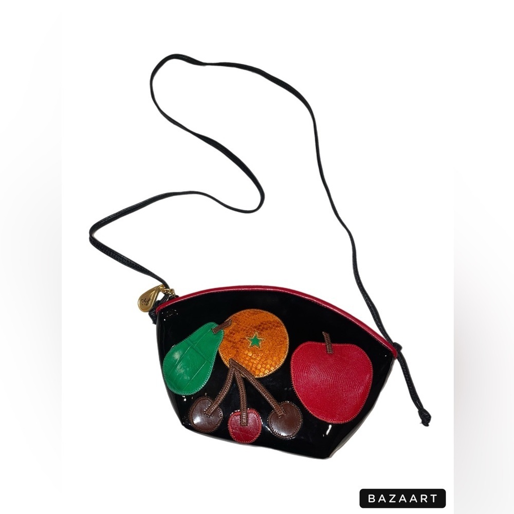 Sharif fun patent leather shoulder bag with colorful fruit leather designs O